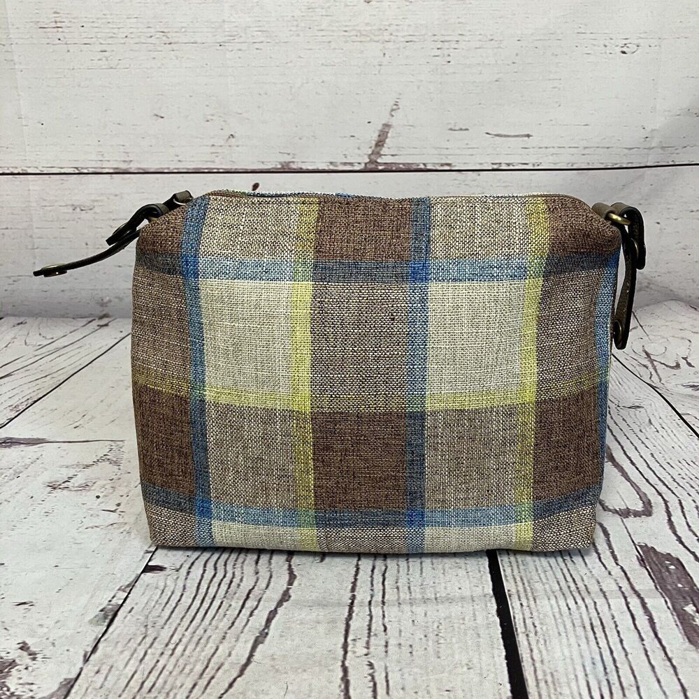 Clarks Plaid Fabric Multicolor Handbag Removable Strap Leather Trim